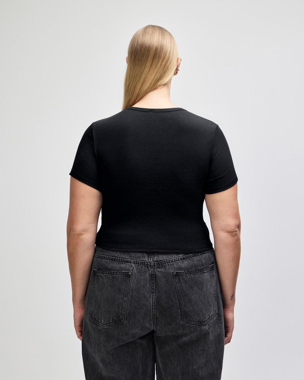 next image of Ribbed Crop T-shirt: -black