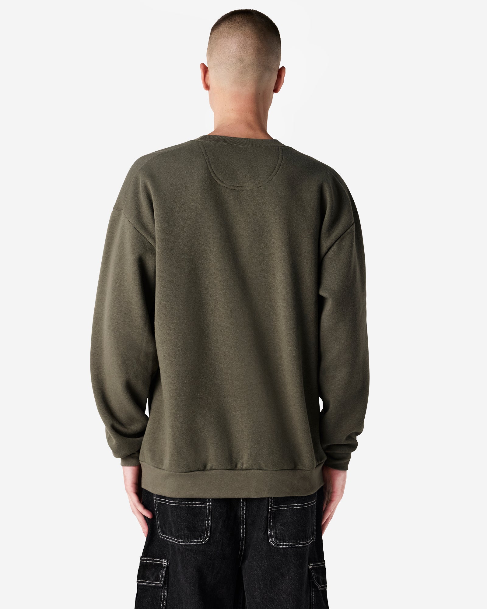 Male model wearing a Reflex Unisex Crewneck Sweatshirt (back pose) -lieutenant