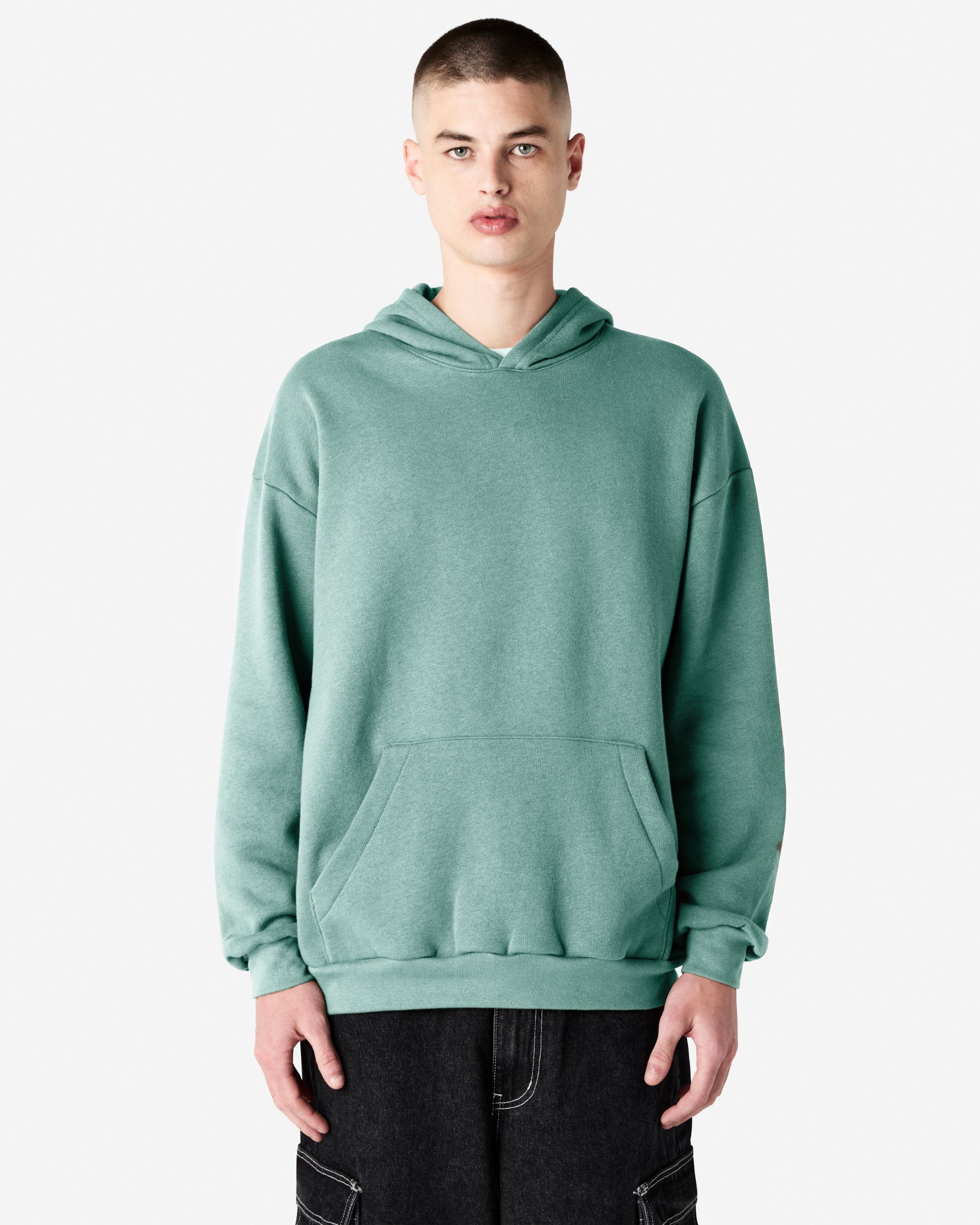 Male model wearing a Reflex Unisex Hooded Sweatshirt (front pose) -arctic