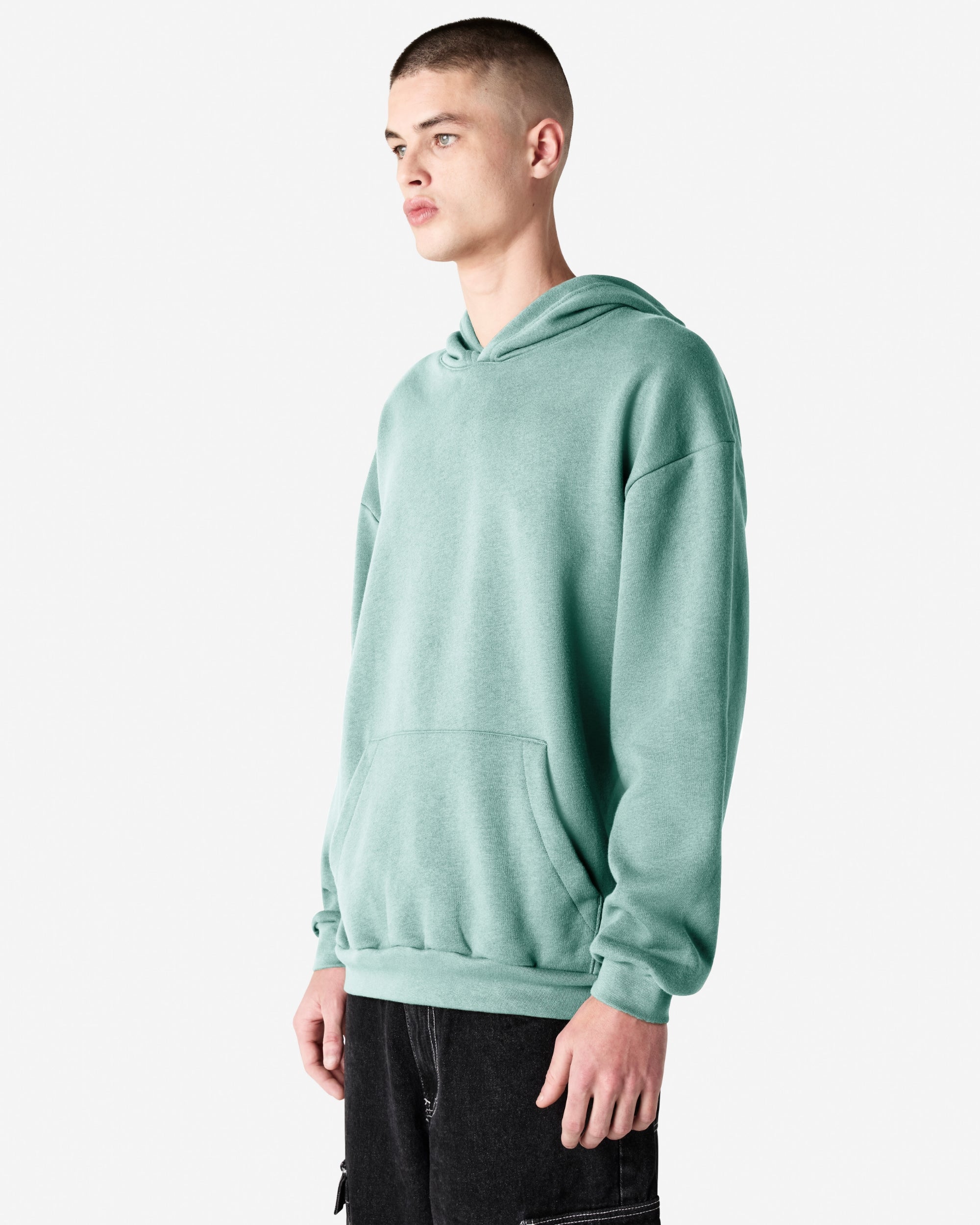 Male model wearing a Reflex Unisex Hooded Sweatshirt (front pose) -arctic