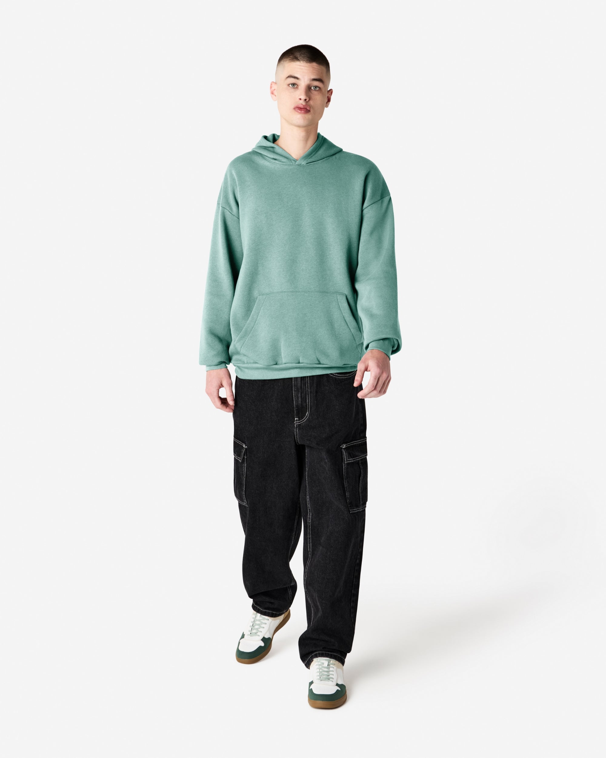 Male model wearing a Reflex Unisex Hooded Sweatshirt (front pose) -arctic
