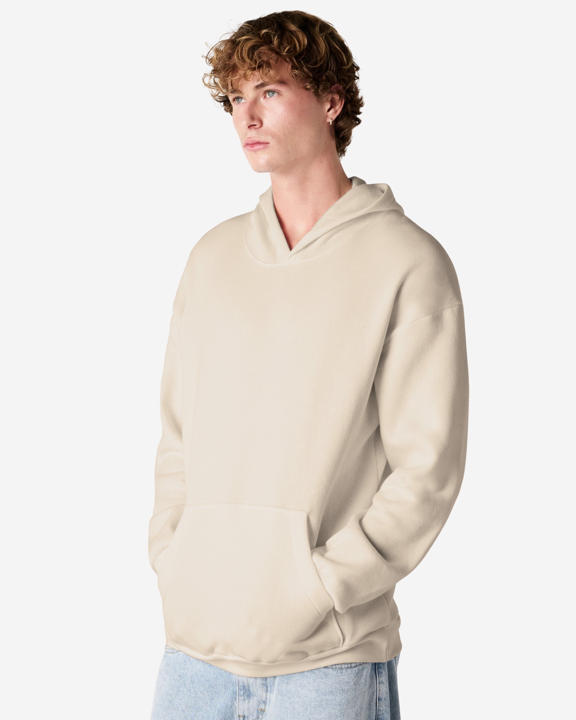 Male model wearing a Reflex Unisex Hooded Sweatshirt (front pose) -bone
