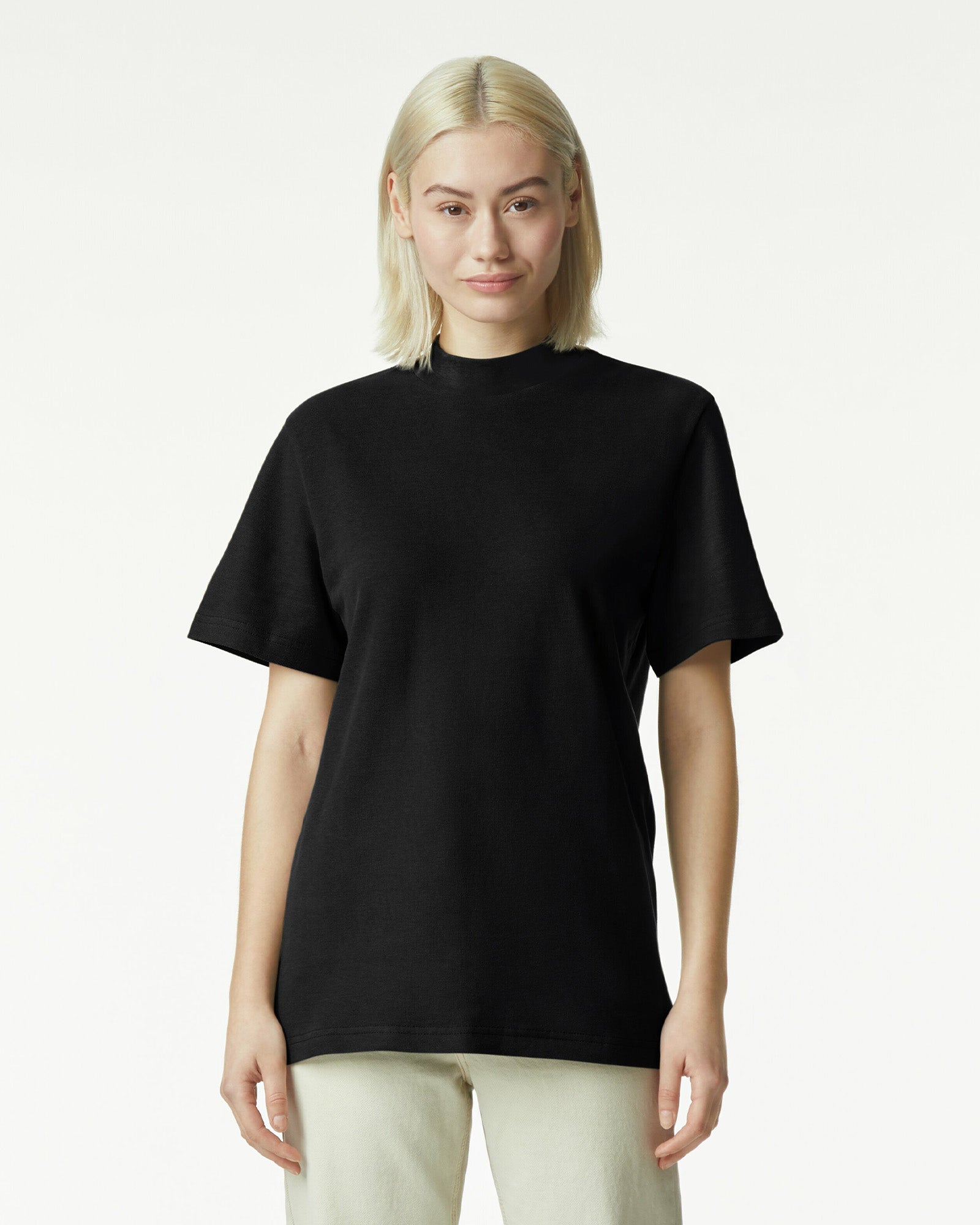 Pique Unisex Mockneck T-shirt - Black