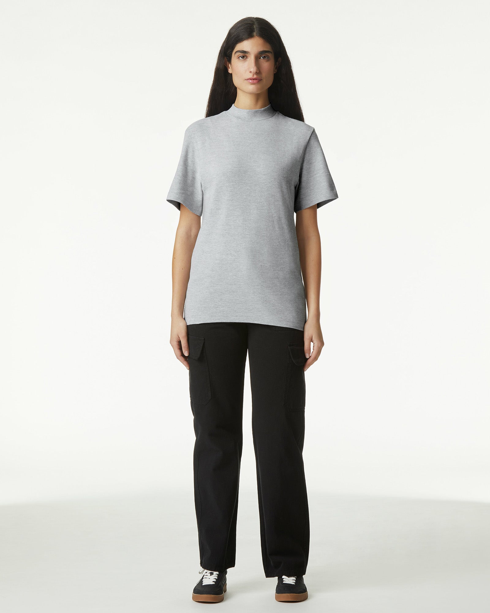 Pique Unisex Mockneck T-shirt - Heather Grey