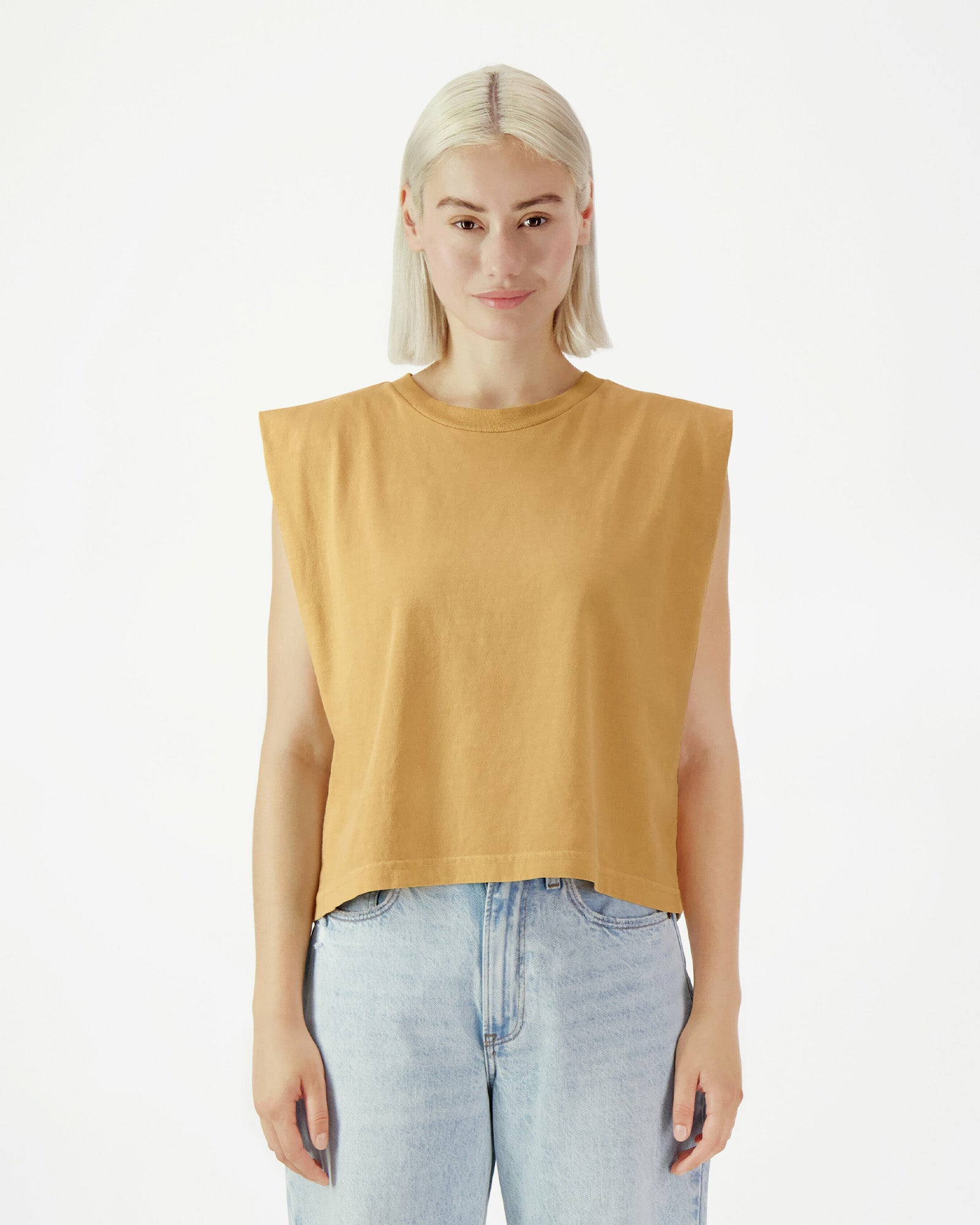 Garment Dyed Women's Muscle T-shirt - Faded Mustard
