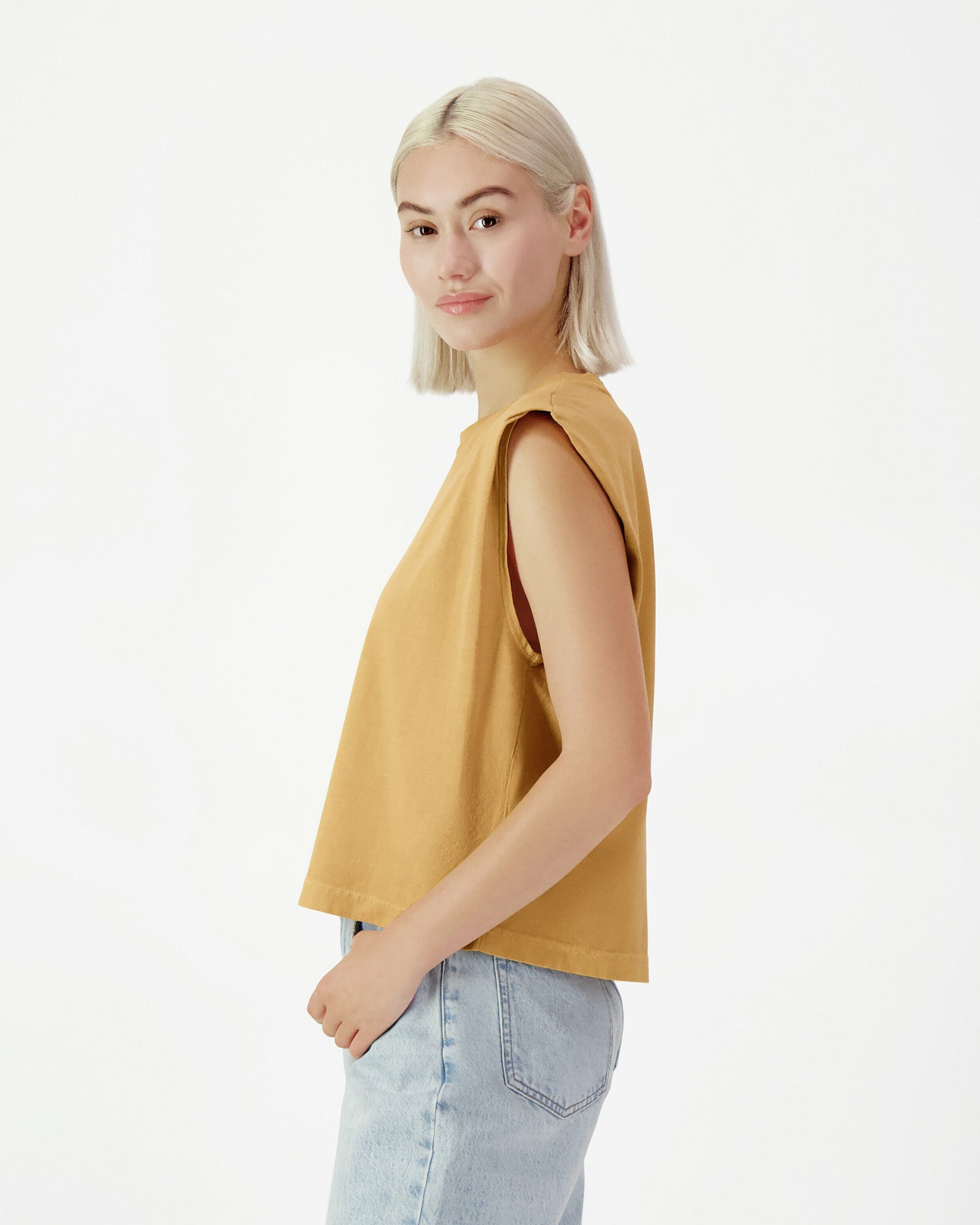 Garment Dyed Women's Muscle T-shirt - Faded Mustard