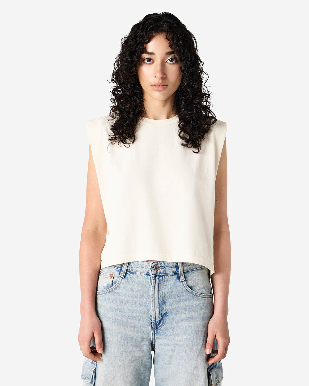 image of Women's Cropped Garment Dyed Muscle T-Shirt