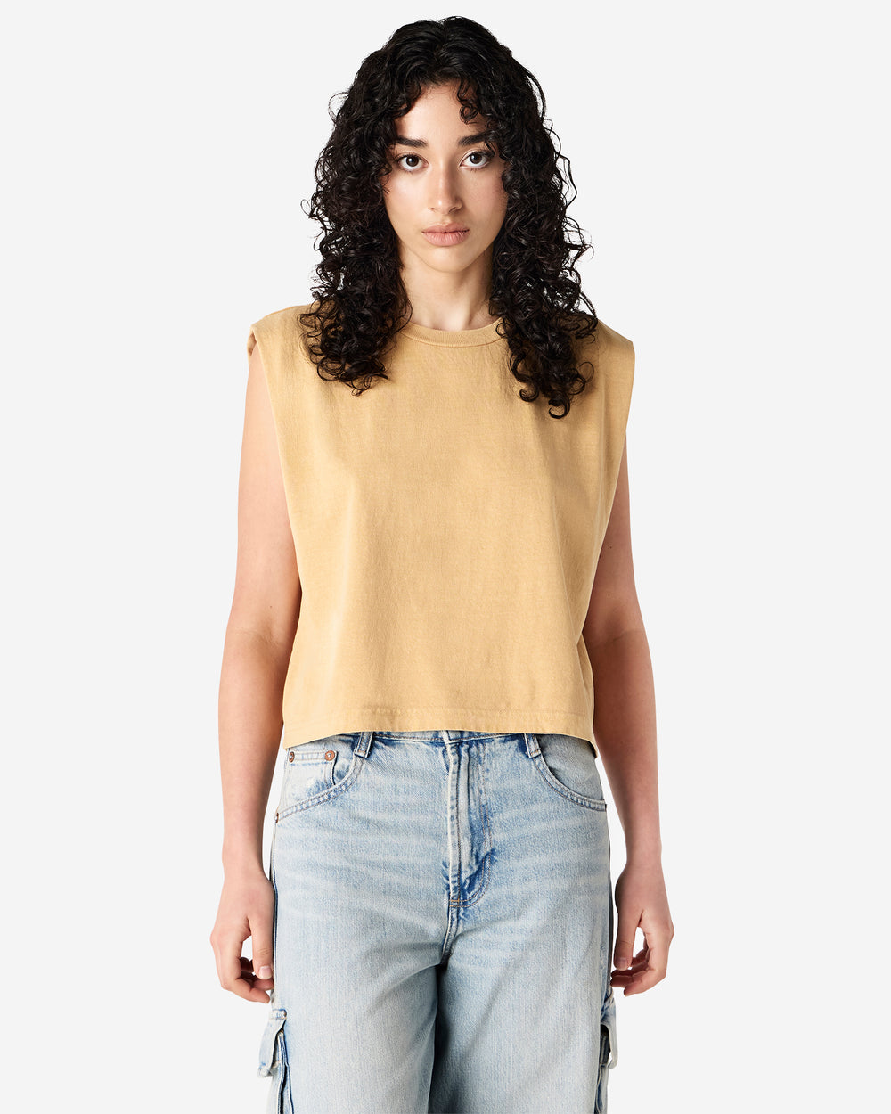 image of Women's Cropped Garment Dyed Muscle T-Shirt