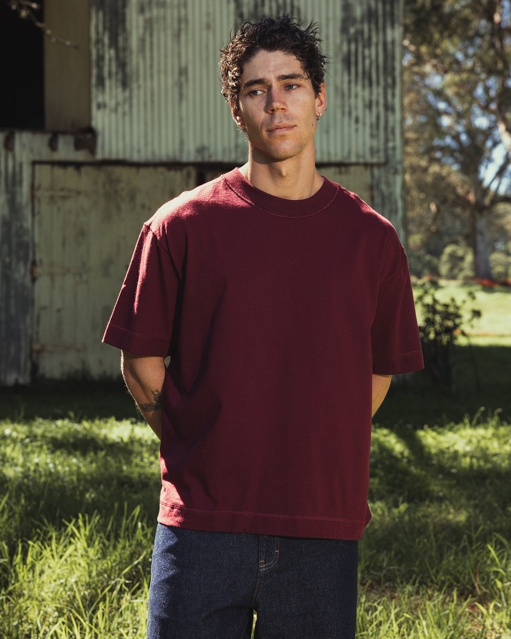 image of Unisex Boxy T-Shirt : '-Burgundy