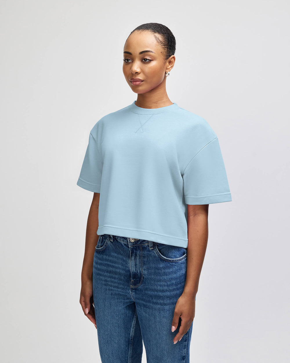 next image of Women's French Terry Mid-length Boxy Top : -powder blue