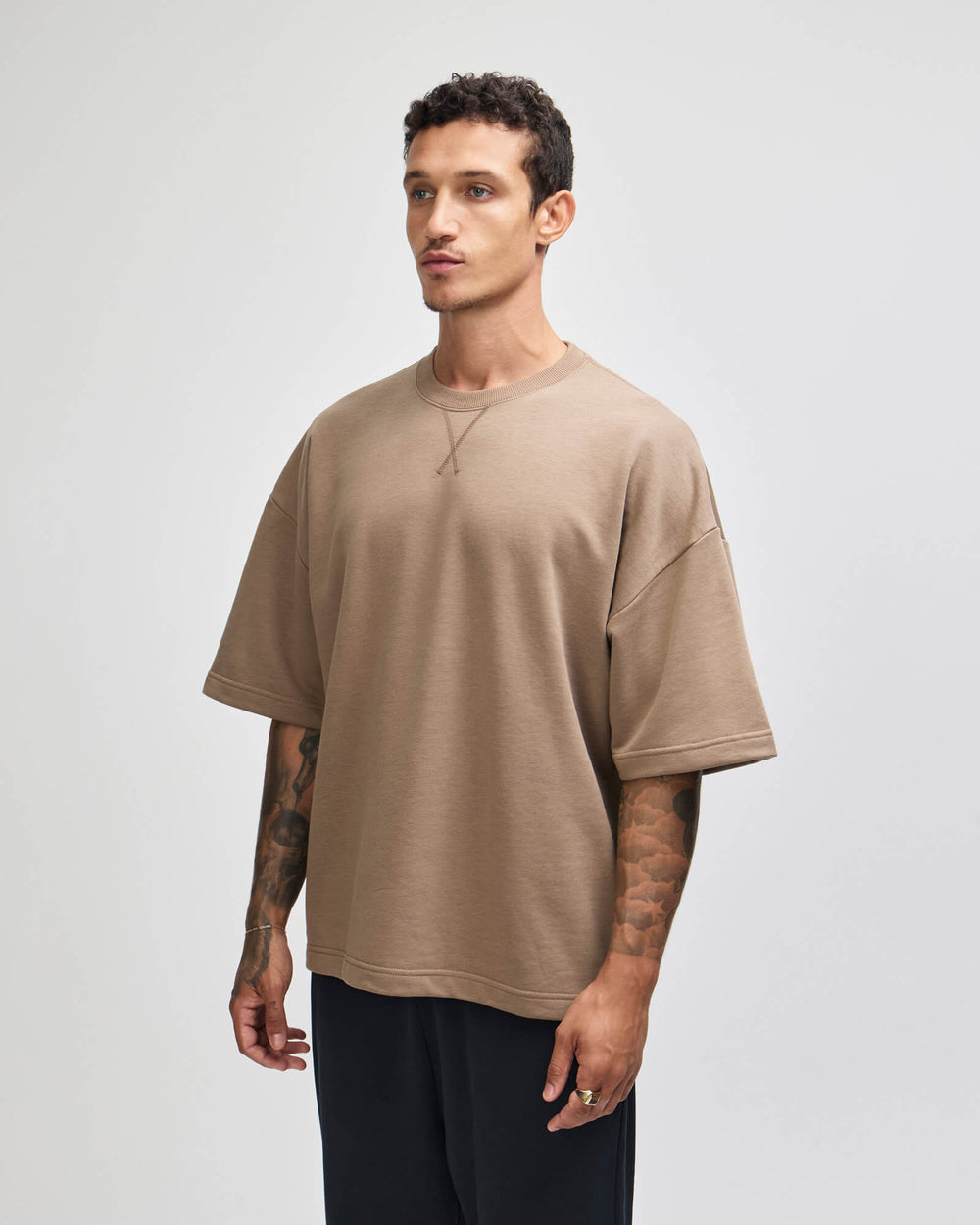 next image of Oversized French Terry Boxy T-shirt : -savana