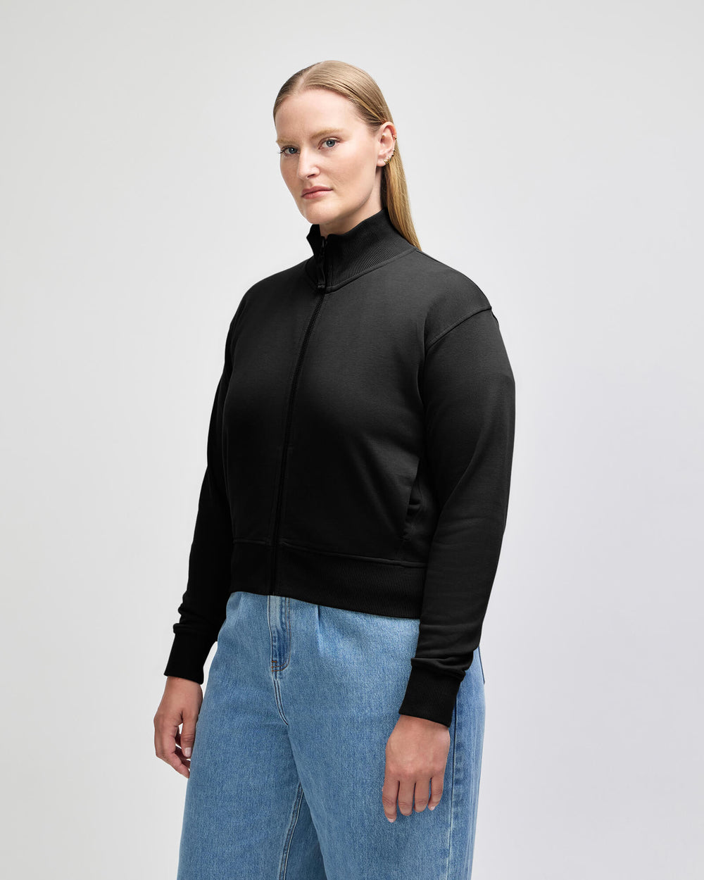 next image of Women’s French Terry Zip Jacket : -Black