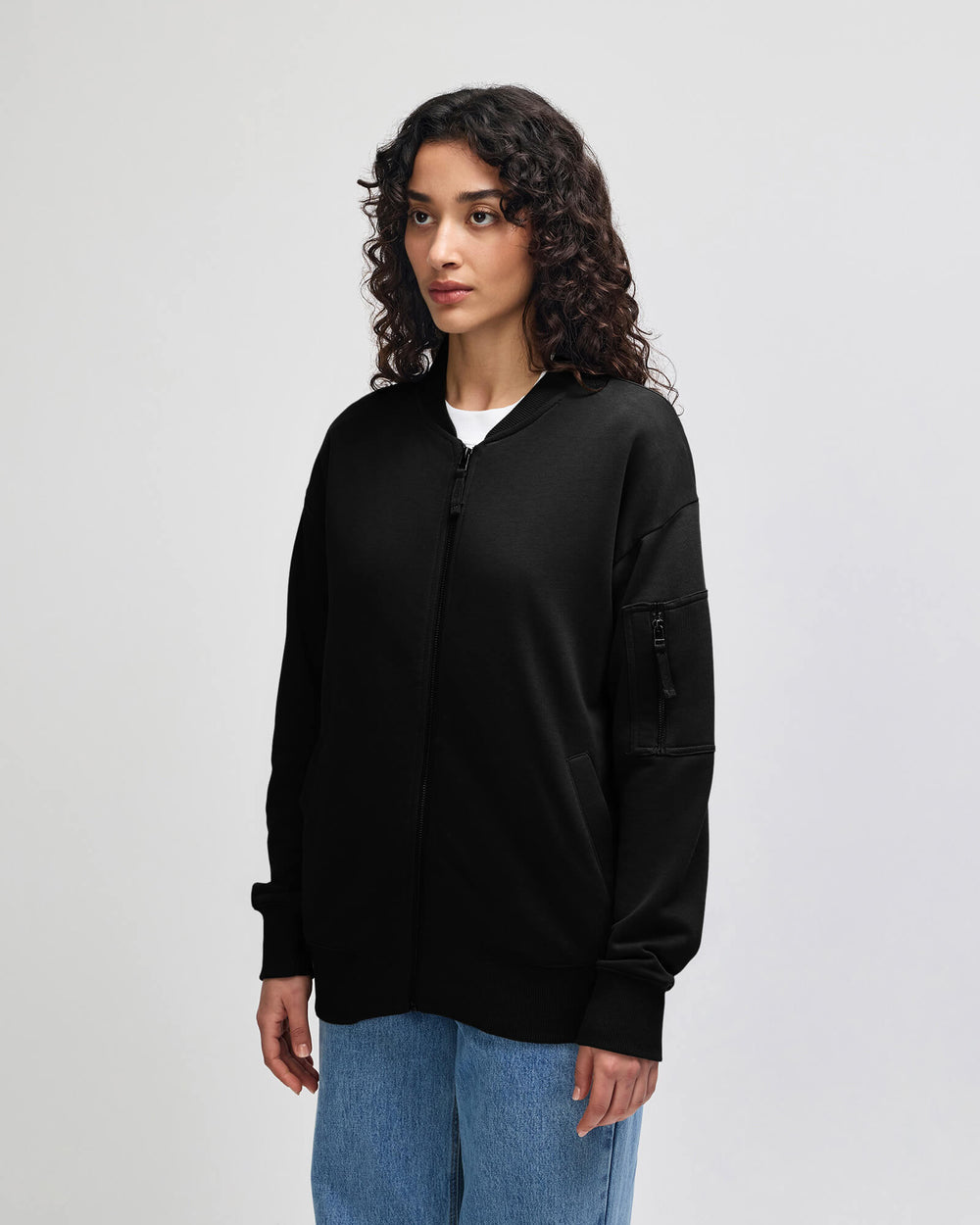 next image of Unisex French Terry Bomber Jacket : -black