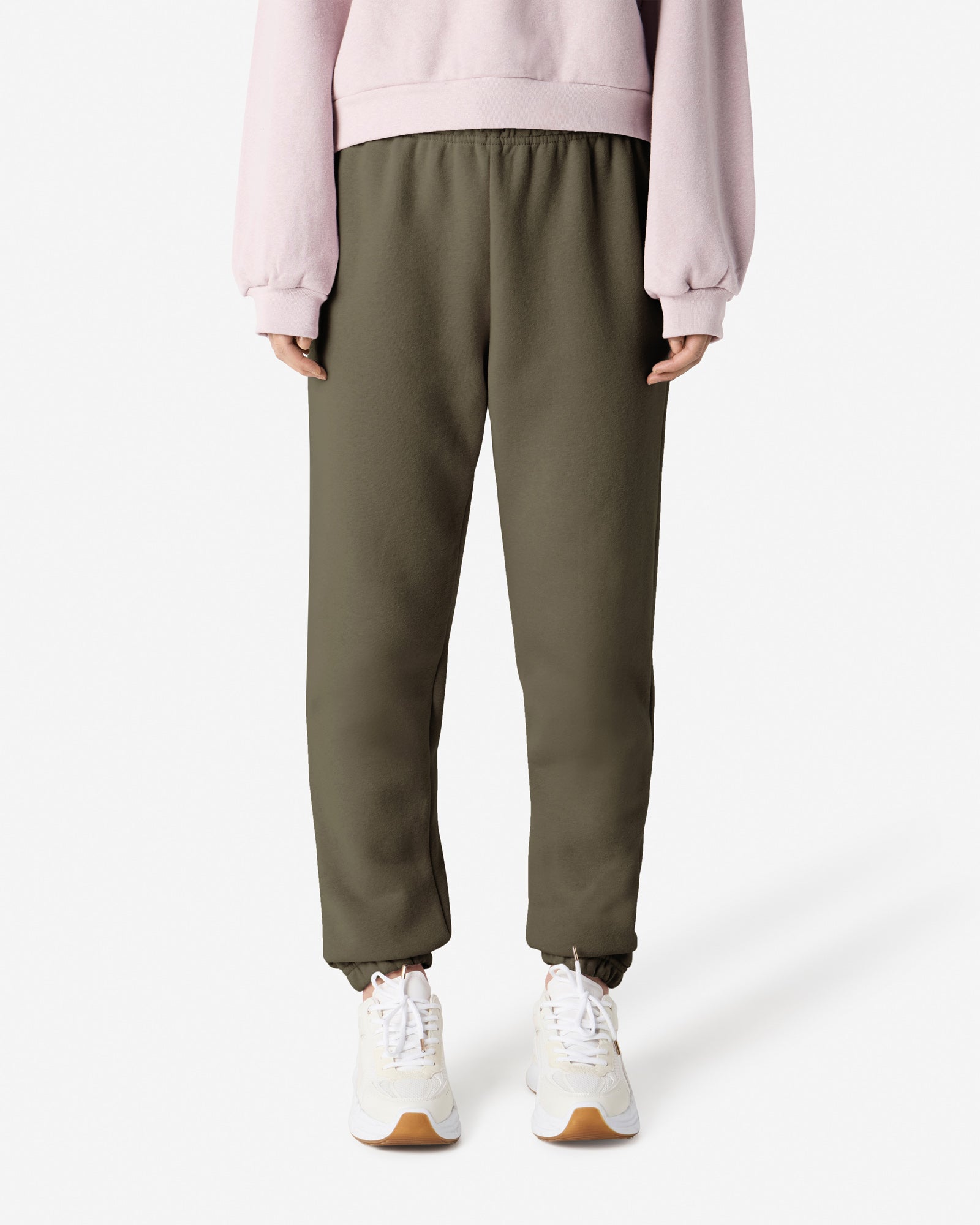Female model wearing American Apparel Lieutenant Sweatpants (front pose) -lieutenant