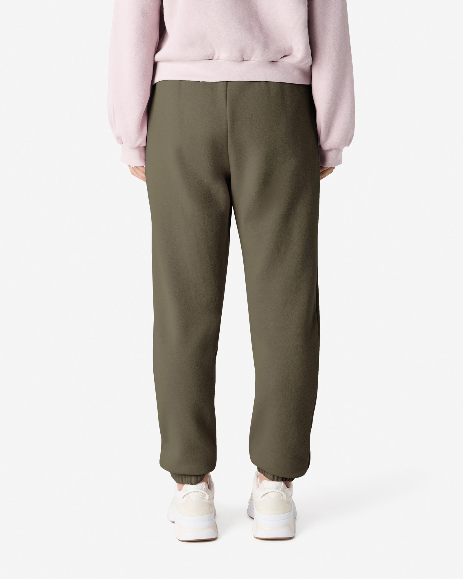 Female model wearing American Apparel Lieutenant Sweatpants (back pose) -lieutenant