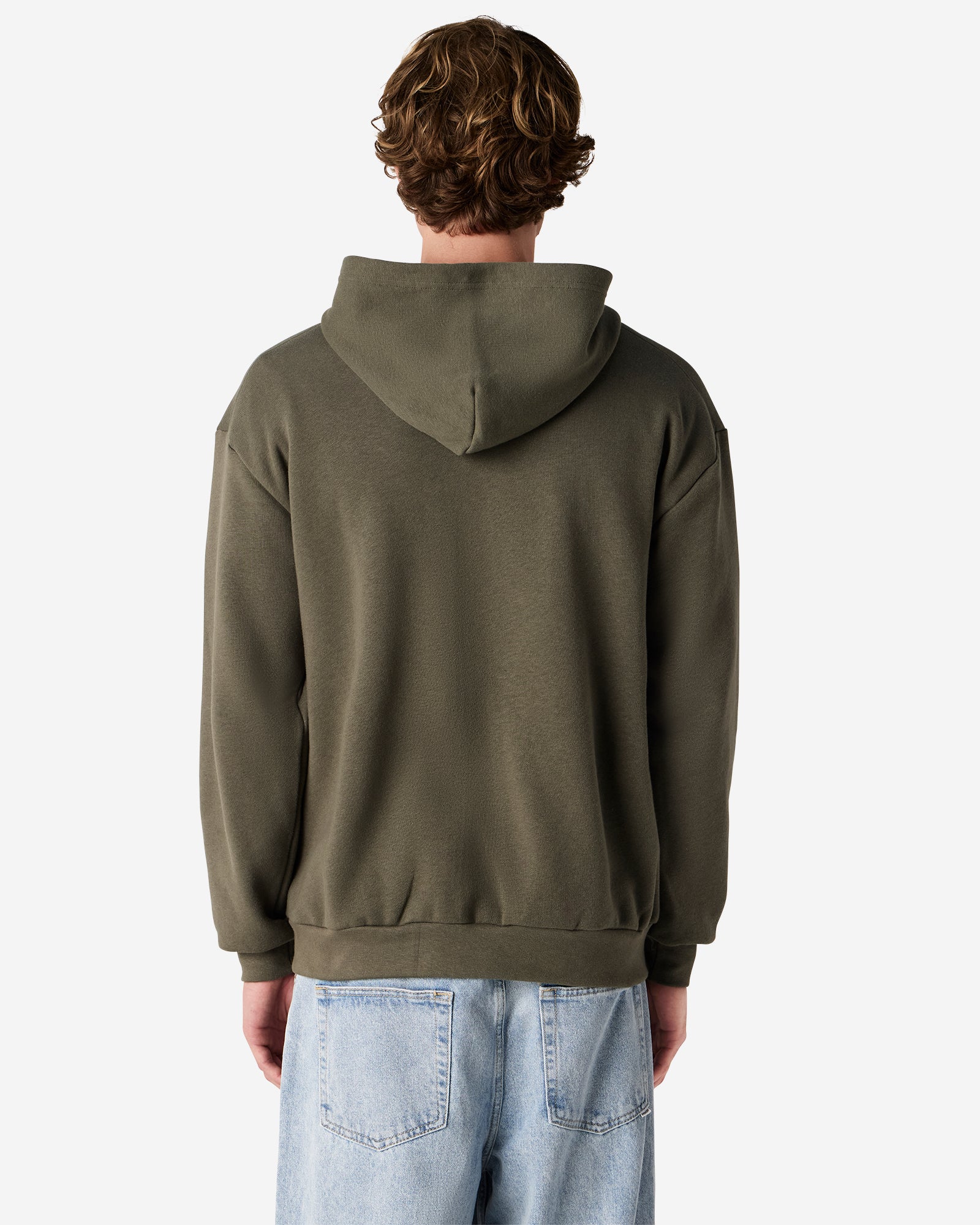 Male model wearing Reflex Unisex Full Zip Hooded Sweatshirt pairing with blue jeans (back pose) -lieutenant