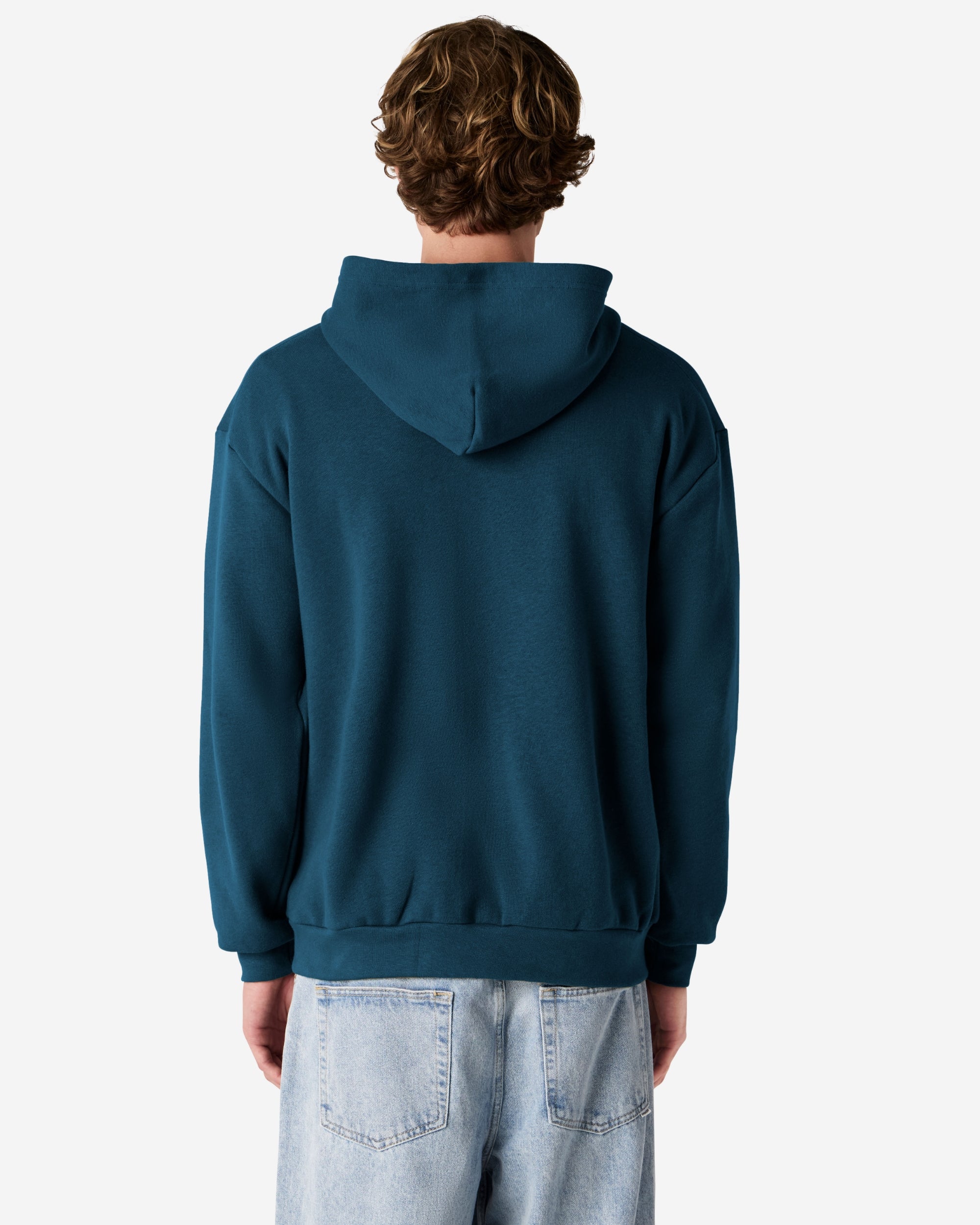 Male model wearing Reflex Unisex Full Zip Hooded Sweatshirt pairing with blue jeans (front pose) -sea blue